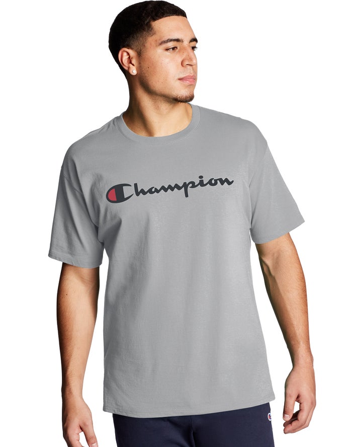 Champion Herre T-Shirts Grå - Graphic Jersey Script Logo - Danmark OLJ-871360